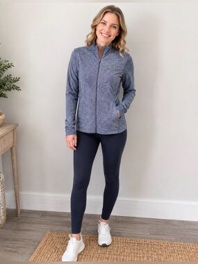 430 Lacoste Sport Blue Heather Full Zip Jacket XS Lightweight Athletic Track